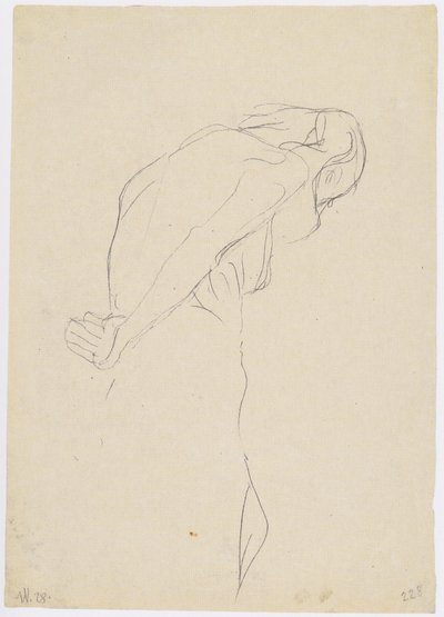 Bent Naked Old Man Facing Right by Gustav Klimt